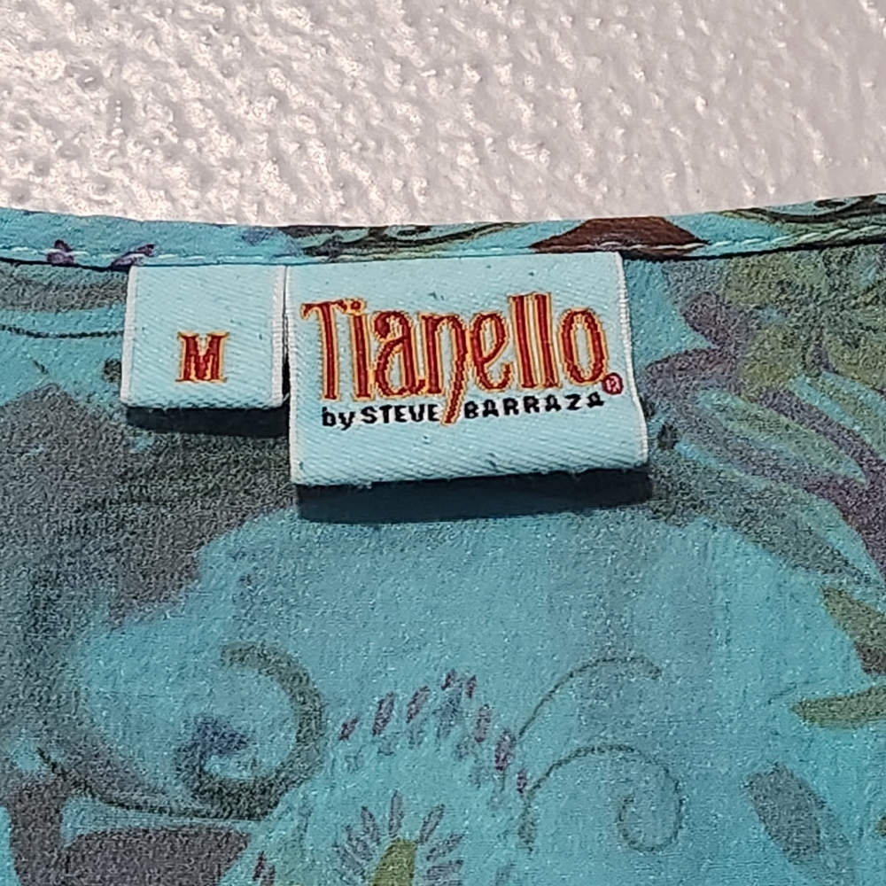 TIANELLO by STEVE BARRAZA Tunic Medium Silk Floral Asymmetrical Hem Art To Wear - Picture 7 of 15